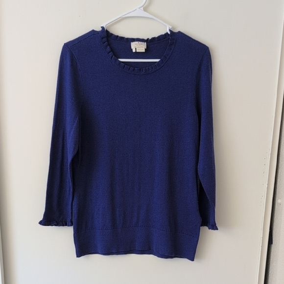 Kate Spade Womens Large Ruffle Crewneck Sweater Blue Preppy Coquette Classic - Picture 1 of 8